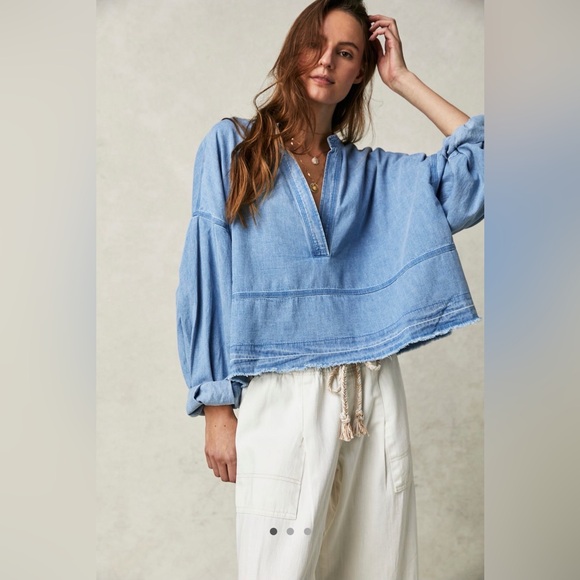Free People Tops - Free People Light Blue Gauze Pullover Top